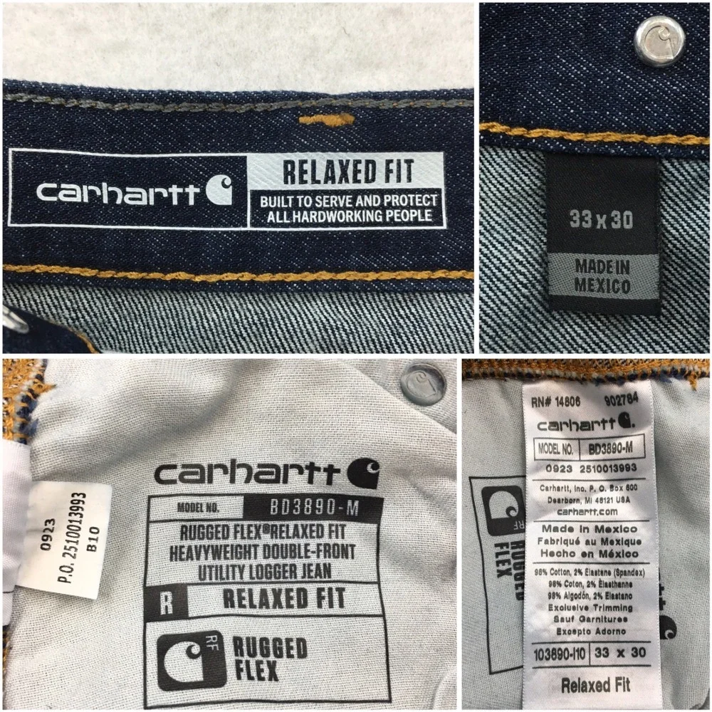 Carhartt Rugged Relaxed Fit Double Front Utility Logger Jeans Dark Wash 33x27